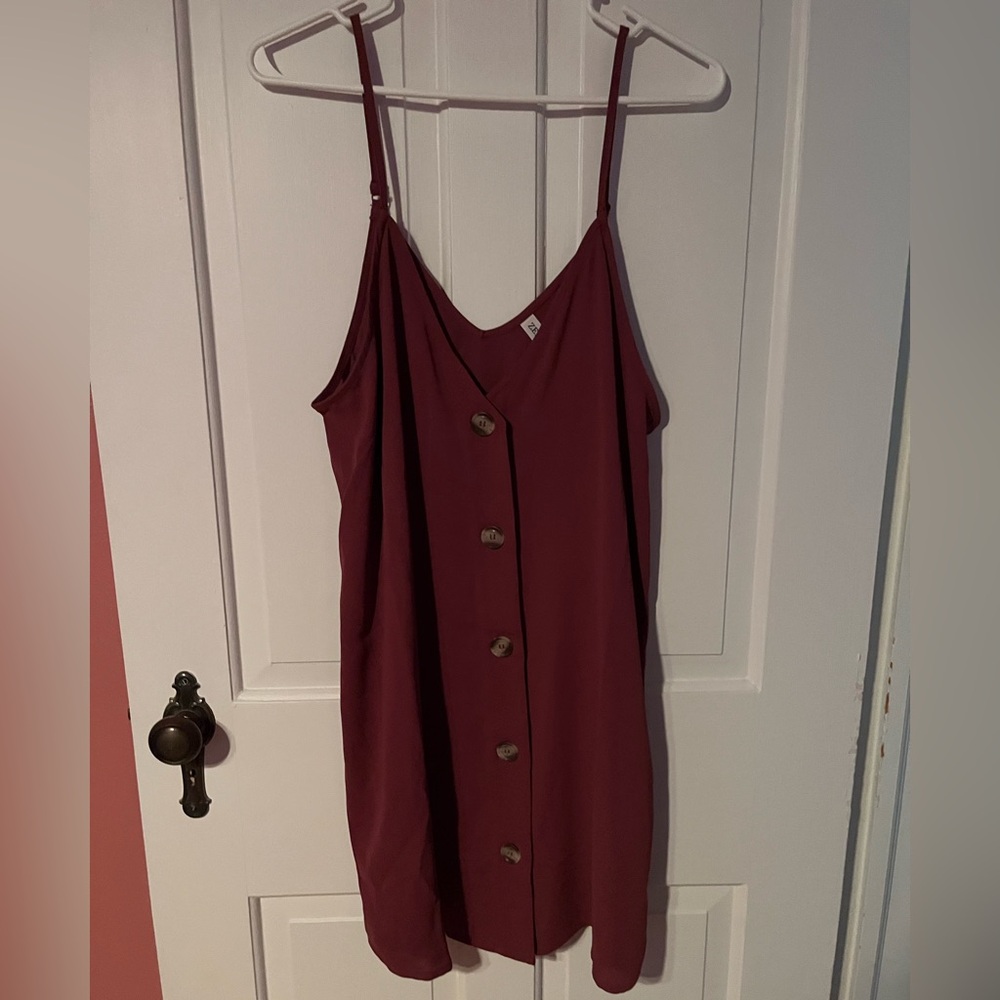 Burgundy Button-Down Dress